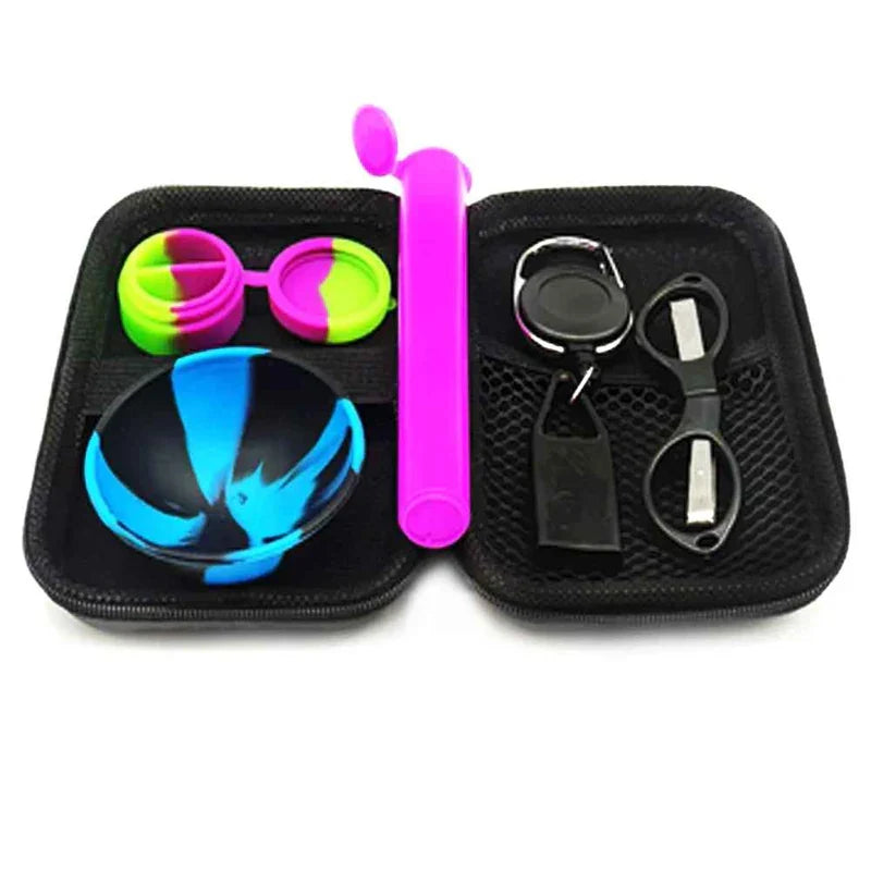 Kit Puff Smile com tubo, cuia, tesoura e porta-isqueiro dentro da case