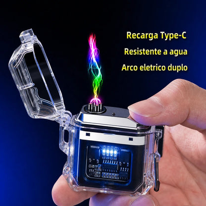 isqueiro-eletrico-recarregavel-prova-dagua-preto-beneficios-ia - Imagem localizada por IA com recarga Type-C, resistencia a agua e arco eletrico duplo.