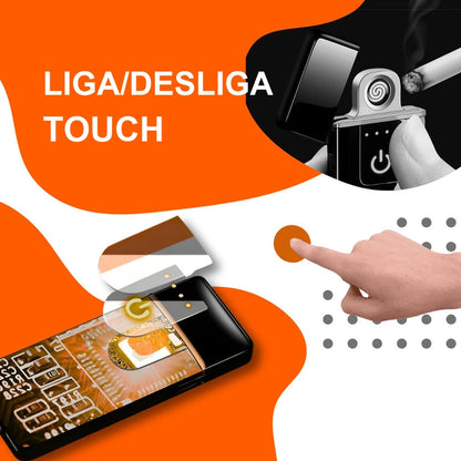 Isqueiro eletrico recarregavel USB touch preto com acionamento touch