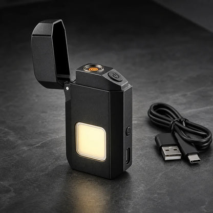 Isqueiro eletrico recarregavel com lanterna LED em fundo premium