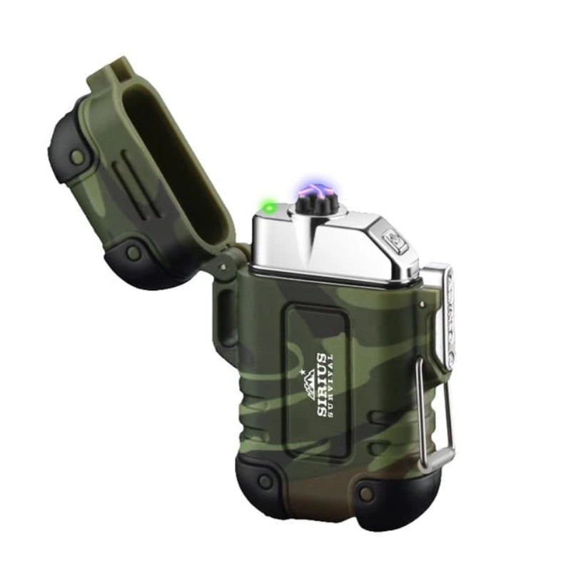 Isqueiro de plasma recarregavel USB camuflado aberto com arco eletrico