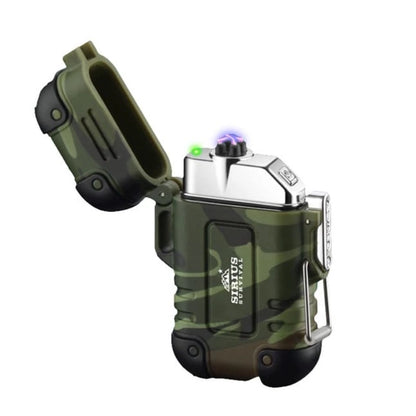Isqueiro de plasma recarregavel USB camuflado aberto com arco eletrico