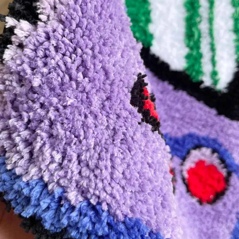 Detalhe da textura tufted macia do tapete gamer retrô