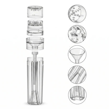 bolador-automatico-cone-3-em-1-branco-transparente-desmontado-pecas-internas