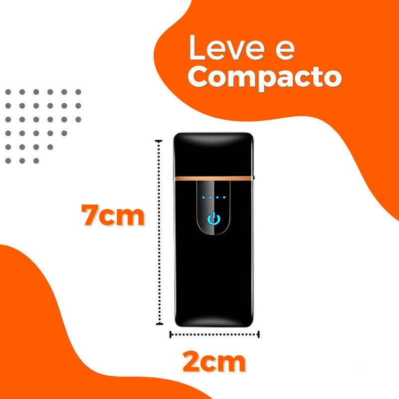 Isqueiro eletrico recarregavel USB touch preto medidas 7 cm por 2 cm