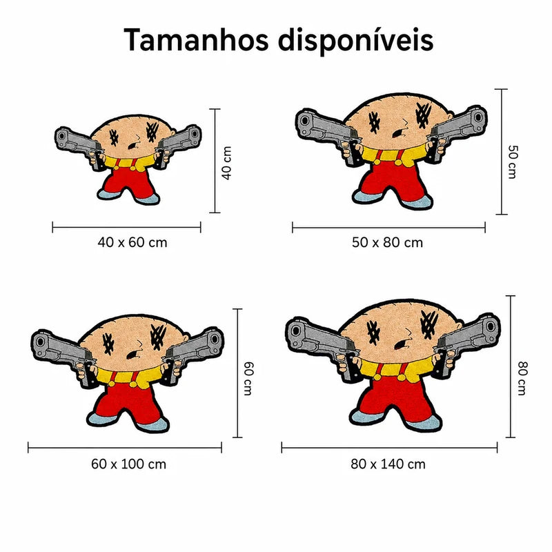Tamanhos do tapete cartoon gangster: 40 x 60, 50 x 80, 60 x 100 e 80 x 140 cm