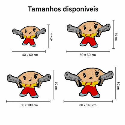 Tamanhos do tapete cartoon gangster: 40 x 60, 50 x 80, 60 x 100 e 80 x 140 cm