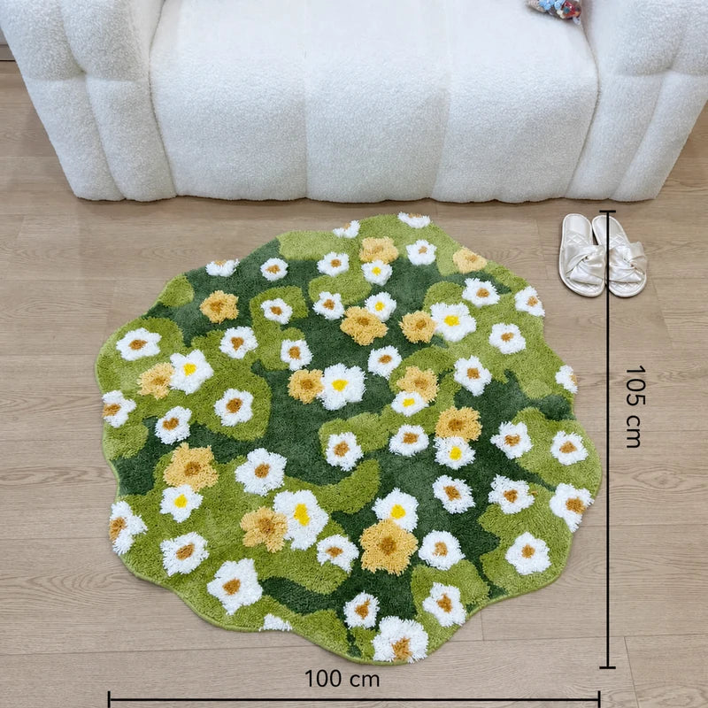 Medidas do tapete de margaridas: 100 cm por 105 cm