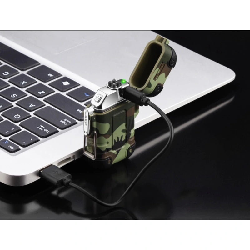 Isqueiro de plasma recarregavel USB camuflado carregando no notebook