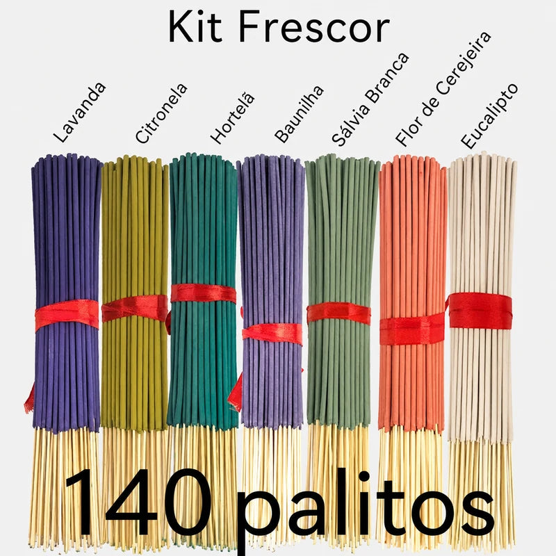 Kit Frescor de incenso de palito com sete aromas e 140 unidades