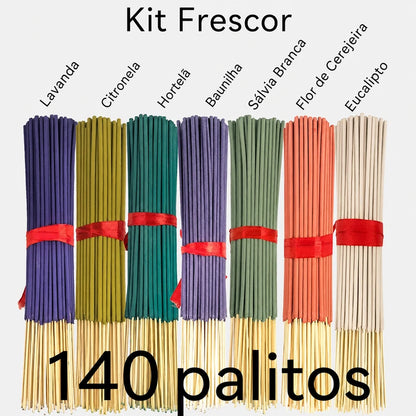 Kit Frescor de incenso de palito com sete aromas e 140 unidades