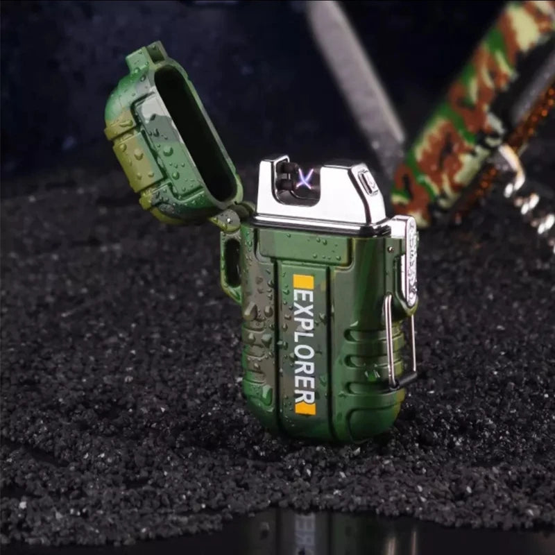 Isqueiro de plasma recarregavel USB camuflado em ambiente externo
