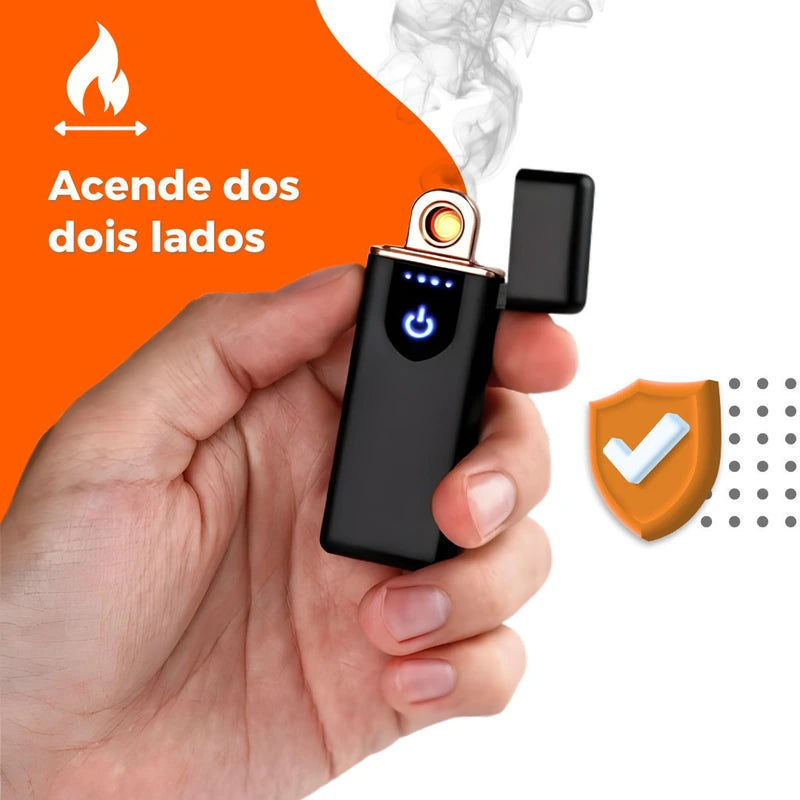 Isqueiro eletrico recarregavel USB touch preto acende dos dois lados