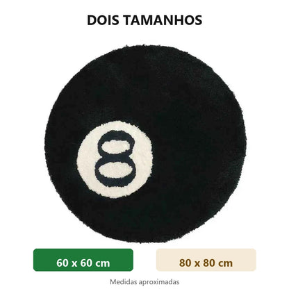Tamanhos do tapete bola 8 redondo: 60 x 60 cm e 80 x 80 cm