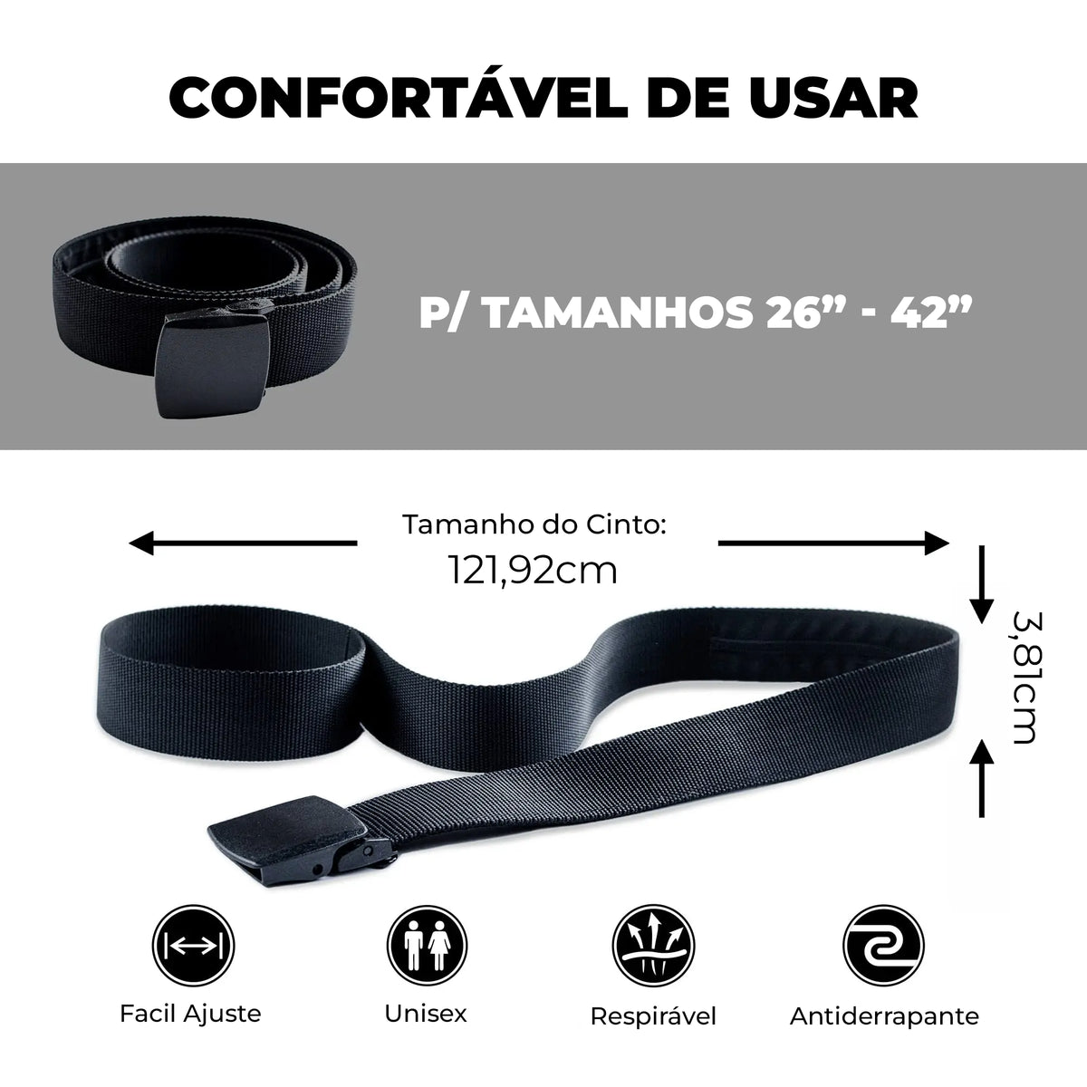Cinto com Esconderijo TripSafe Preto confortavel de usar com tamanho ajustavel de 26 a 42 polegadas