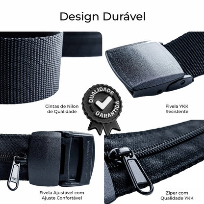 Cinto com Esconderijo TripSafe Preto em detalhe de nylon, fivela ajustavel e ziper reforcado
