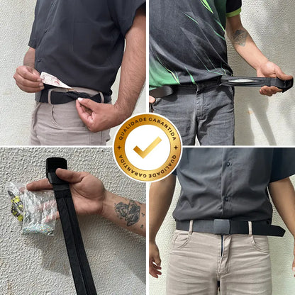 Cinto com Esconderijo TripSafe Preto em uso mostrando bolso interno discreto e ajuste na cintura