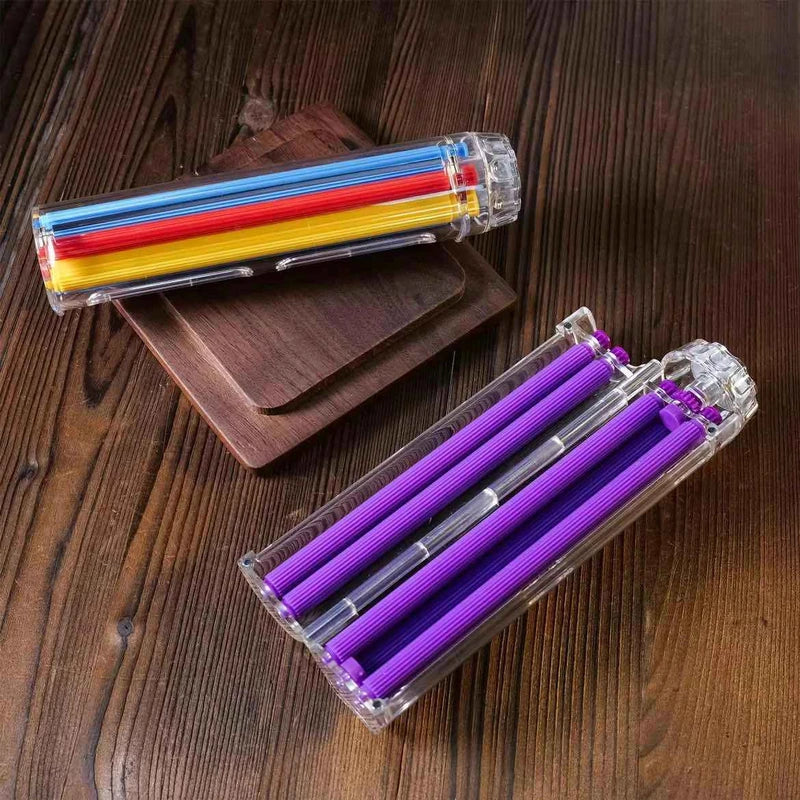 Bolador automatico para finos Slide colorido e roxo em mesa de madeira