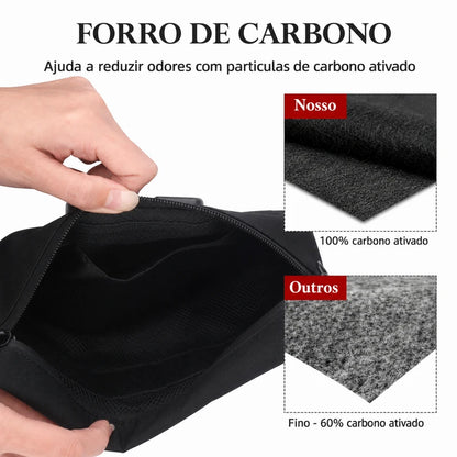 bolsa-anti-odor-com-senha-preta-forro-de-carbono-ativado - Imagem traduzida mostrando forro de carbono ativado da bolsa anti odor.