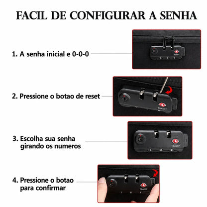 bolsa-com-senha-preta-passo-a-passo-configurar-cadeado - Tutorial em portugues para configurar a senha da trava numerica.
