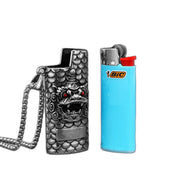Porta-Isqueiro Dragao Chines em Aco Inox