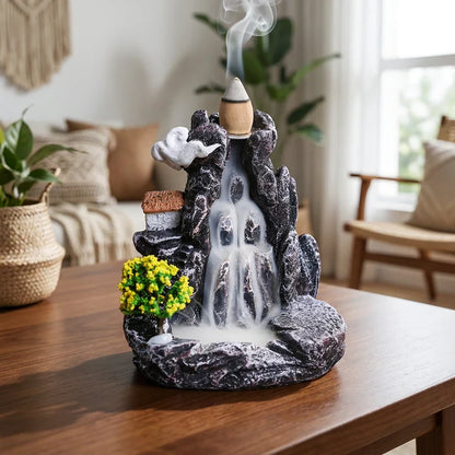 Incensário cascata backflow Jardim Zen Árvore Amarela em ambiente de sala