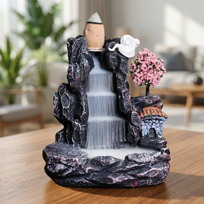 Incensário cascata backflow Jardim Zen Árvore Rosa em ambiente de sala