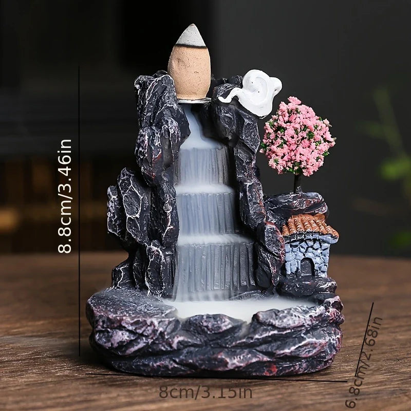 Medidas do incensário cascata backflow Jardim Zen modelo Árvore Rosa