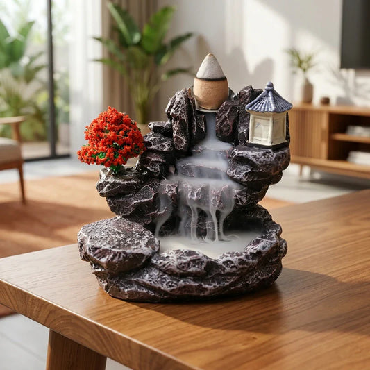 Incensário cascata backflow Jardim Zen Árvore Vermelha em ambiente de sala