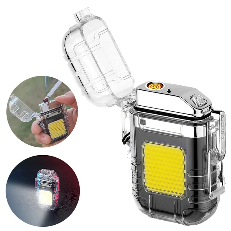 isqueiro-eletrico-recarregavel-luz-led-visao-lateral - Isqueiro eletrico recarregavel com luz LED em visao lateral mostrando formato leve e compacto.