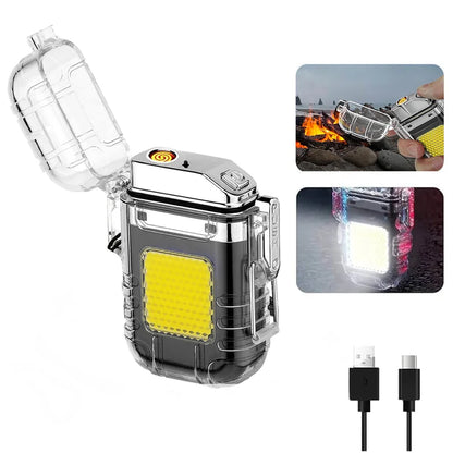 isqueiro-eletrico-recarregavel-usb-detalhe-luz-led - Isqueiro eletrico recarregavel USB com detalhe da luz LED e acabamento portatil.