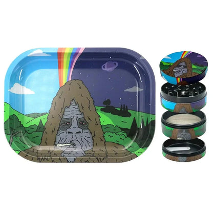 Kit bandeja de bolar e dichavador de metal em vista frontal