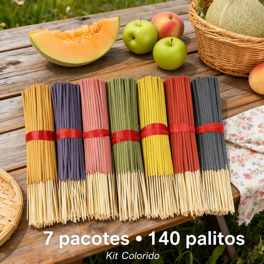 Kit de incenso de palito com 140 unidades em sete aromas coloridos