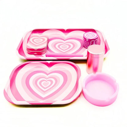 Kit Puff completo coracao com visao geral dos acessorios