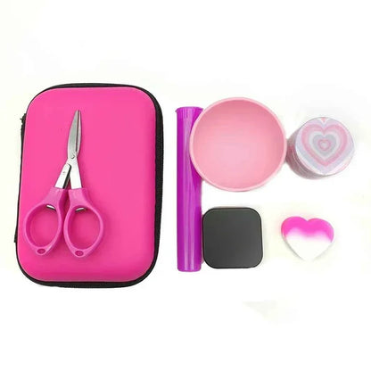 Kit Puff Lovely com case pink, tesoura, tubo porta-beck, cuia e slicks
