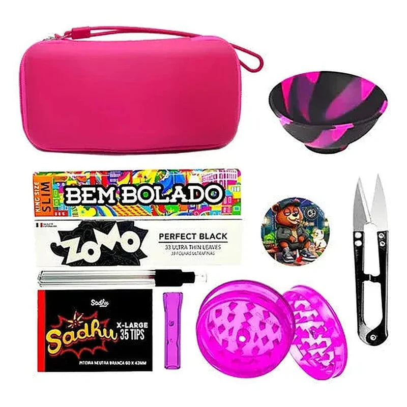Kit Puff Pink Edition 13 itens com case pink e acessorios completos