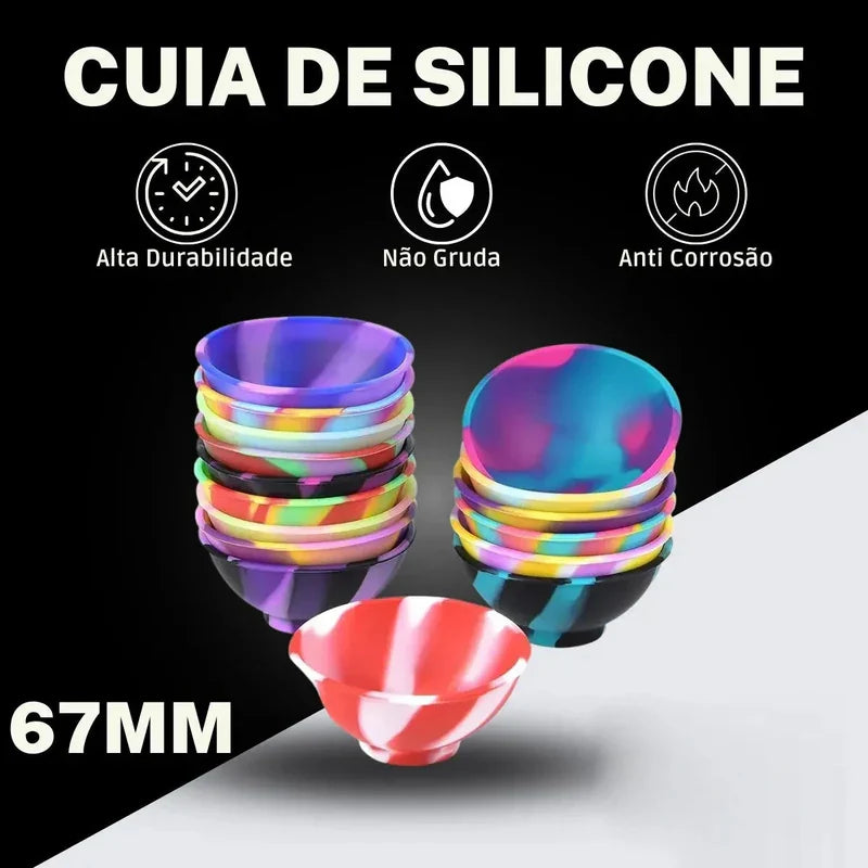 Kit Puff Pink Edition com cuia de silicone colorida e detalhes do produto
