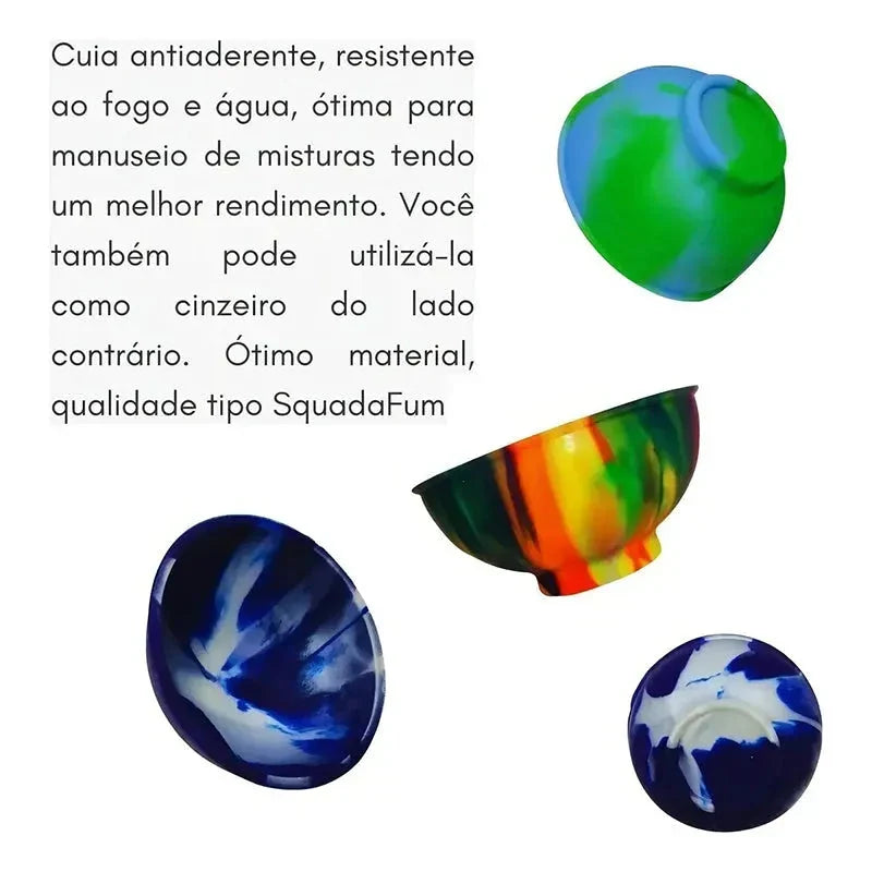 Kit Puff Rasta com cuia antiaderente colorida em detalhe