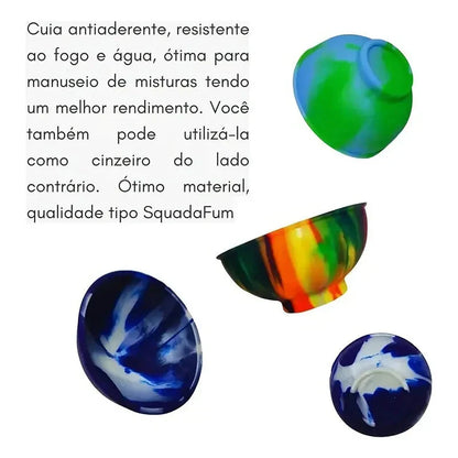 Kit Puff Rasta com cuia antiaderente colorida em detalhe