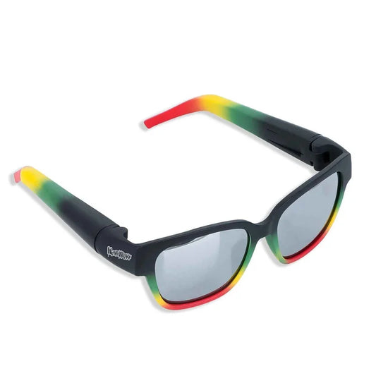 Óculos com esconderijo Rasta Black Puff Safe em foto de capa com base preta e detalhe rasta
