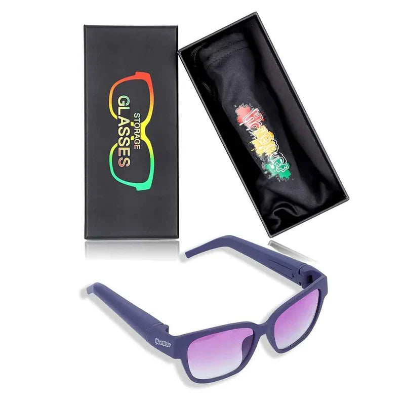 Óculos Puff Safe roxo com caixa e acessórios do produto