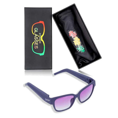 Óculos Puff Safe roxo com caixa e acessórios do produto
