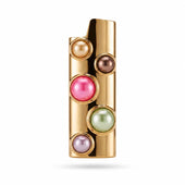 Porta-Isqueiro BIC Luxo Dourado com Pérolas Coloridas